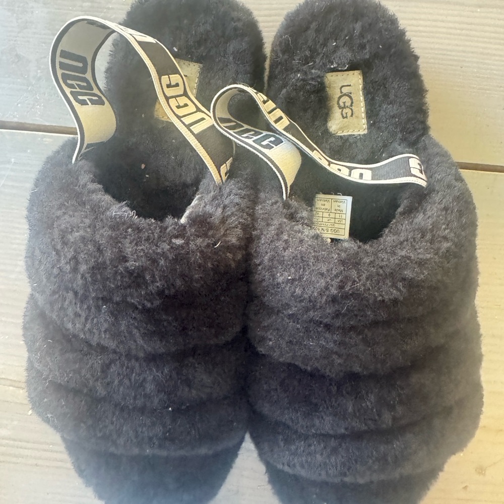 UGG Black Fluffy Slippers